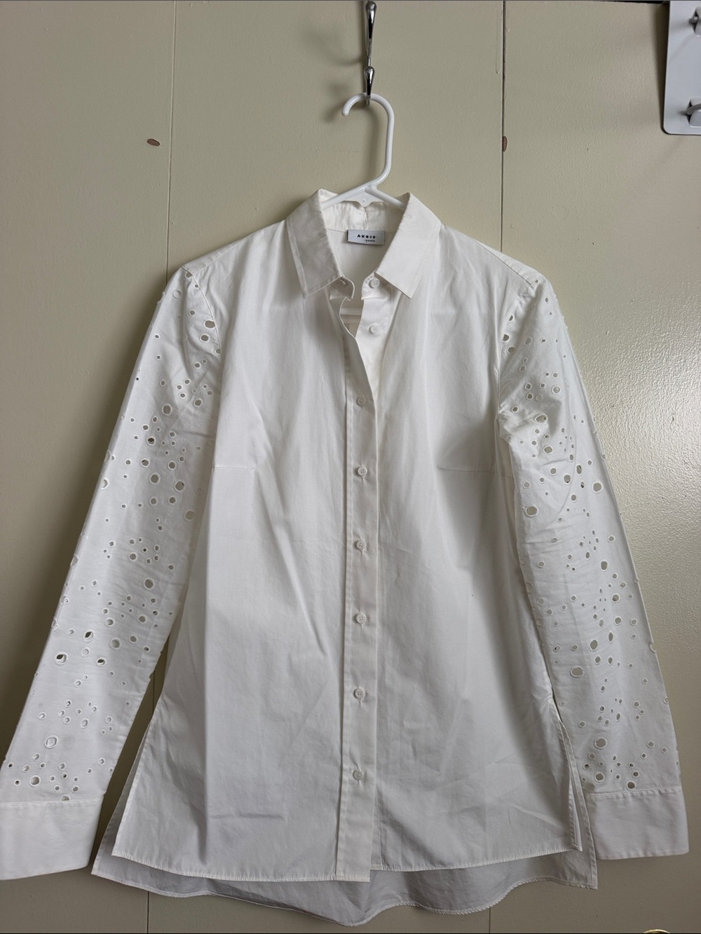 AKRIS Punti White Eyelet Sleeve Cotton Shirt